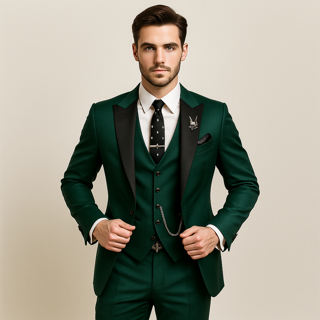 Eleganter Slim-Fit Herren Dreiteiler-Anzug mit Spitzrevers