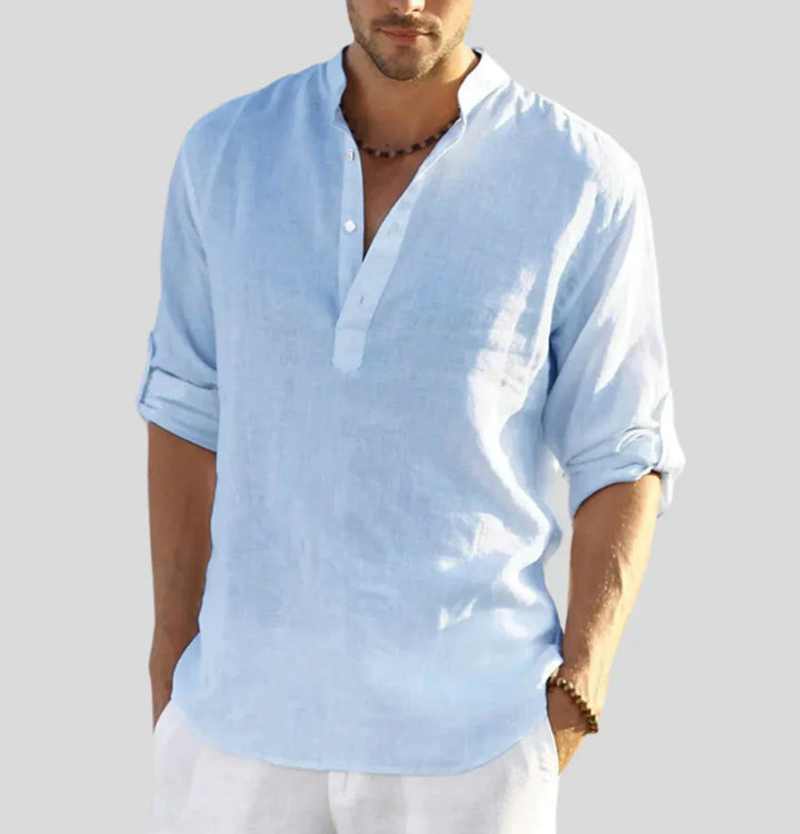 Elegantes Zeitloses Herren Leinenhemd mit Kragen