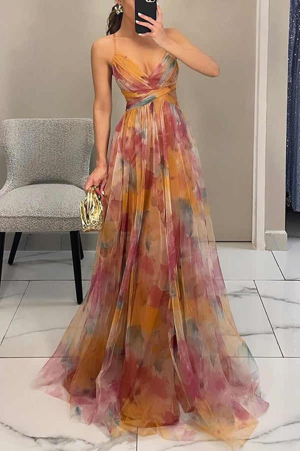 Elegantes Fließendes Damen Chiffon Maxi Kleid