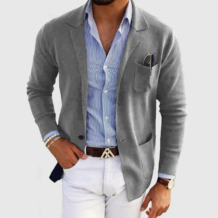 Klassische Herren Strickjacke mit Reverskragen und Taschen