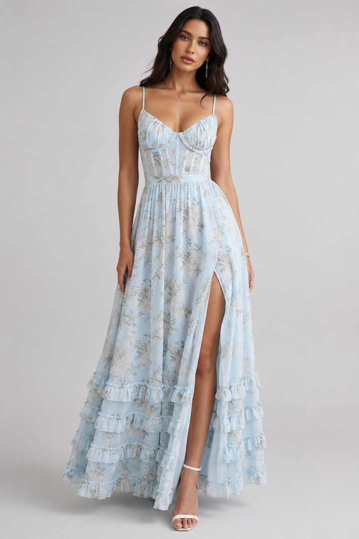 Elegantes Fließendes Damen Sommerkleid mit Rüschen