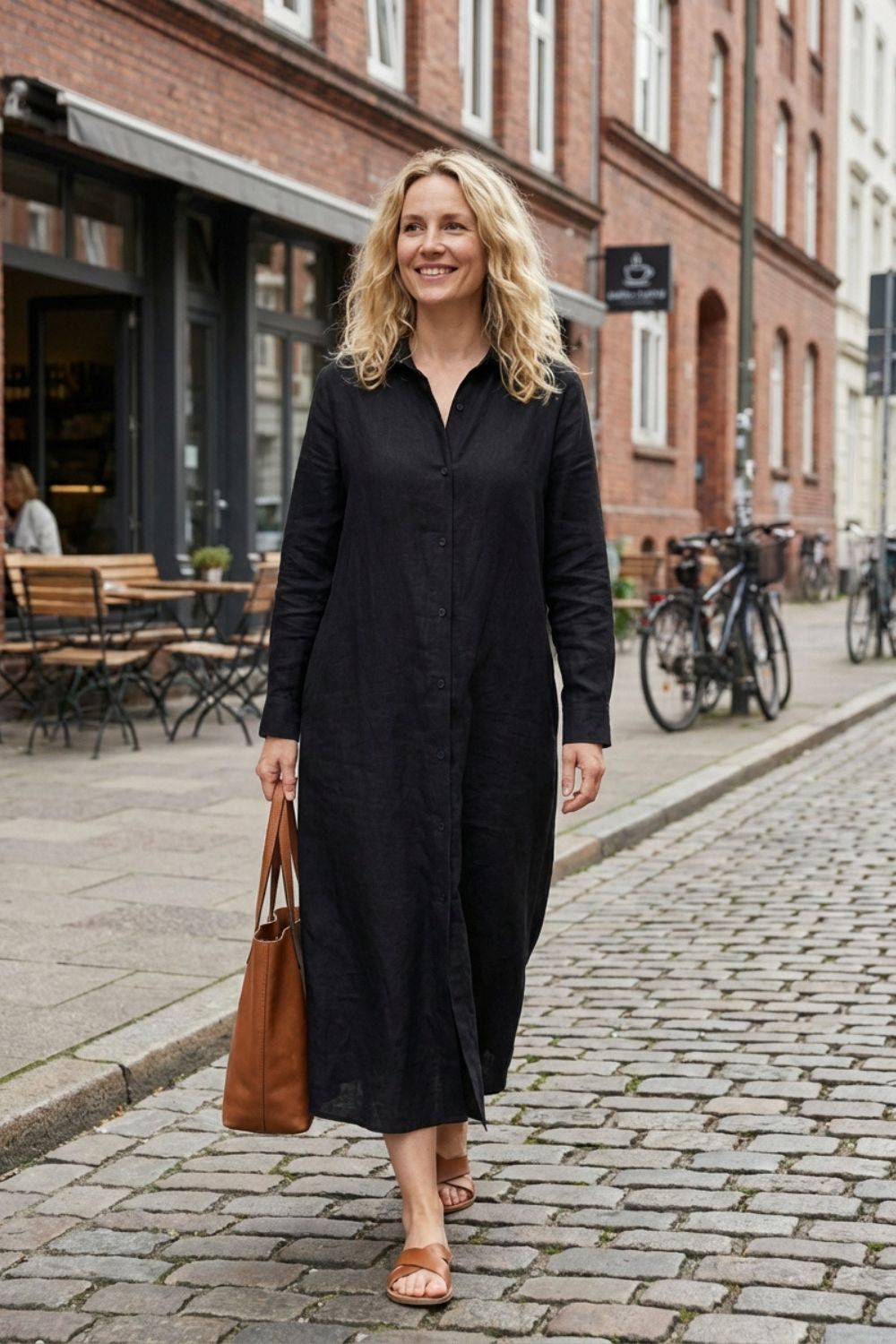 Elegantes Langes Damen Hemdblusenkleid mit Knopfleiste