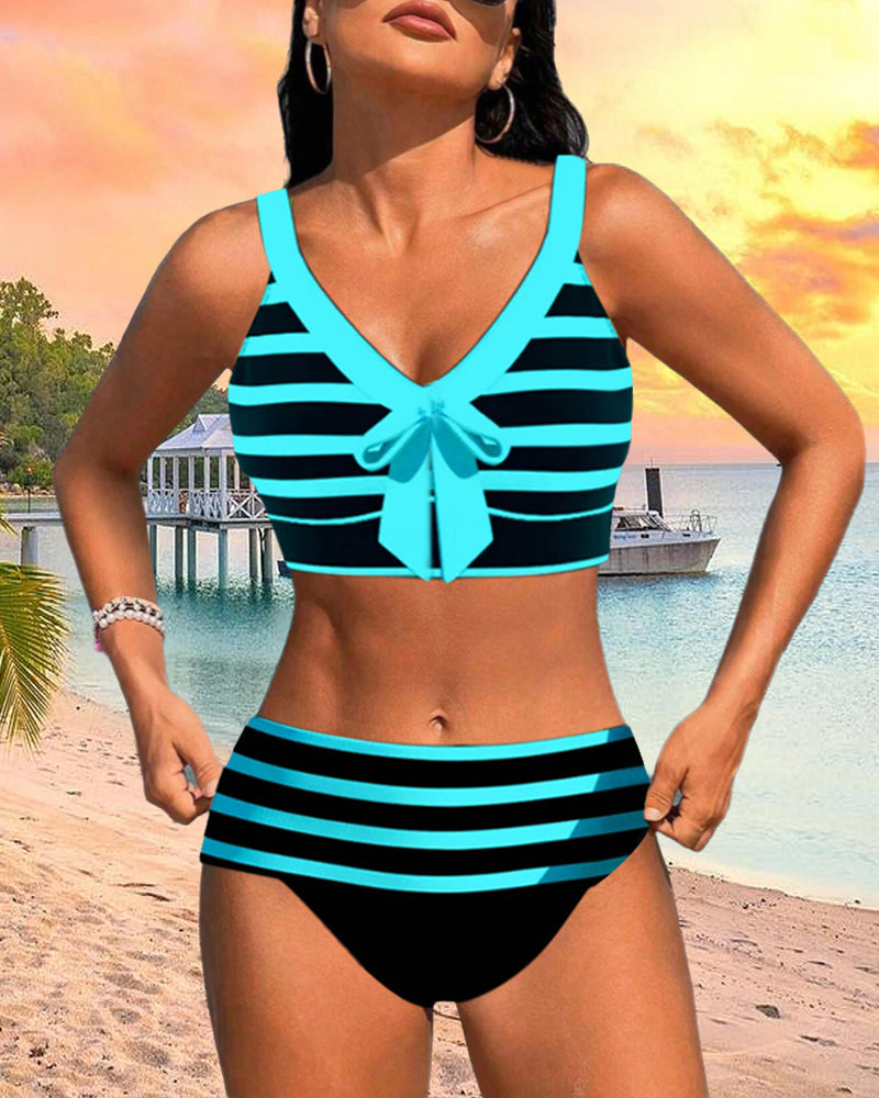 Gestreifter Hochtaillierter Damen Bikini