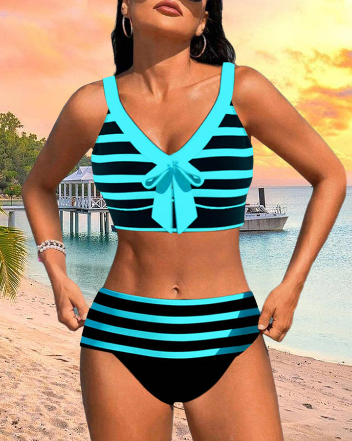 Gestreifter Hochtaillierter Damen Bikini
