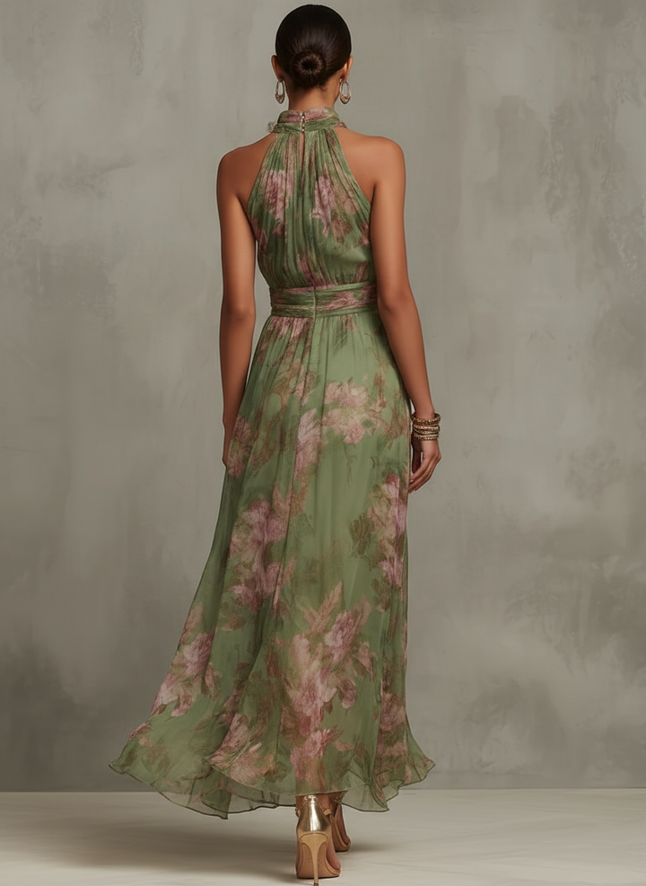 Elegantes Florales Damen Halter-Maxikleid