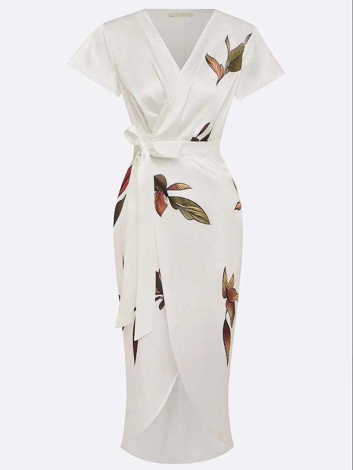 Midikleid mit botanischem Wickeldesign