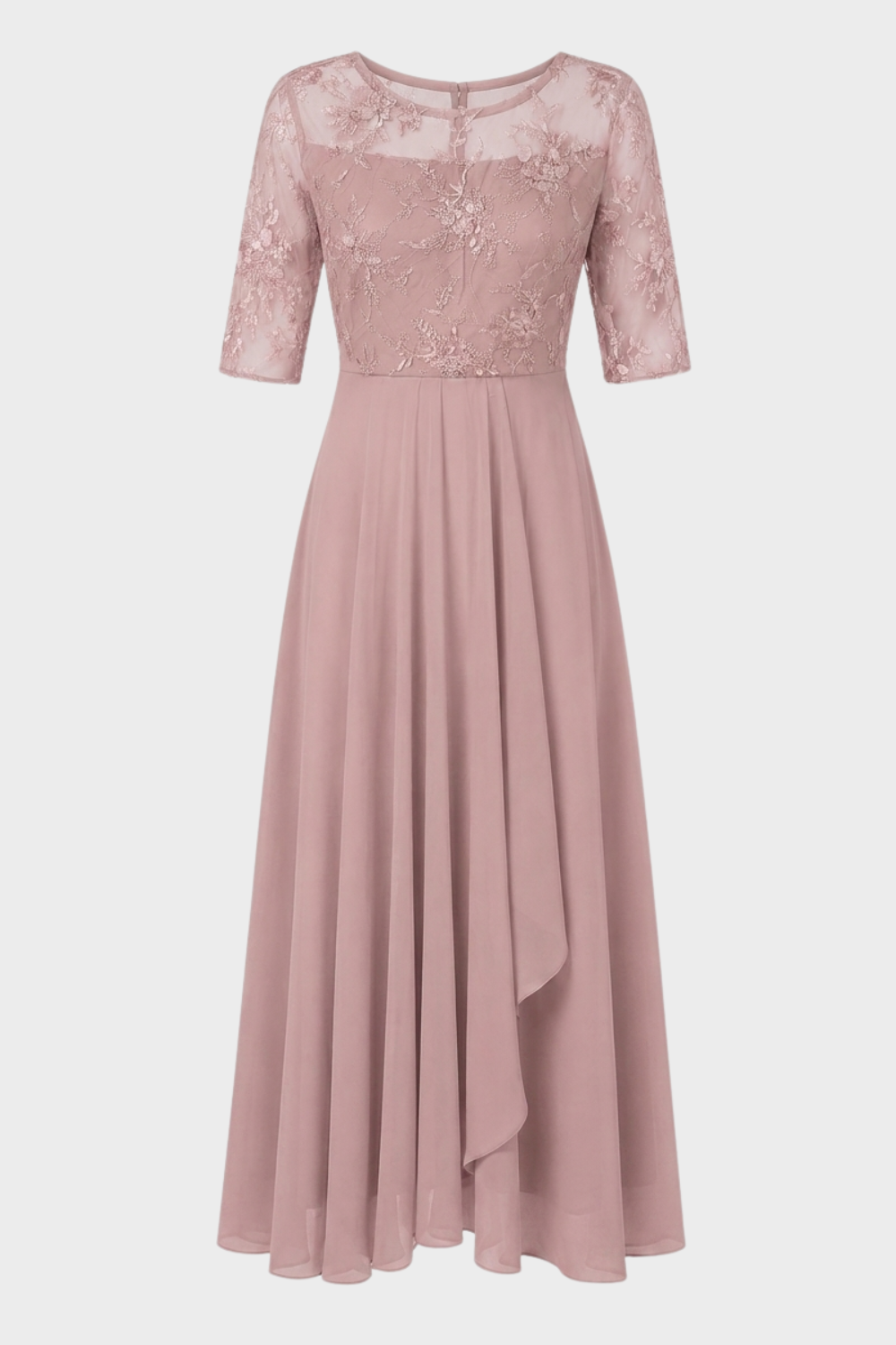 Elegantes Festliches Damen Chiffon-Maxikleid mit Spitzenoberteil