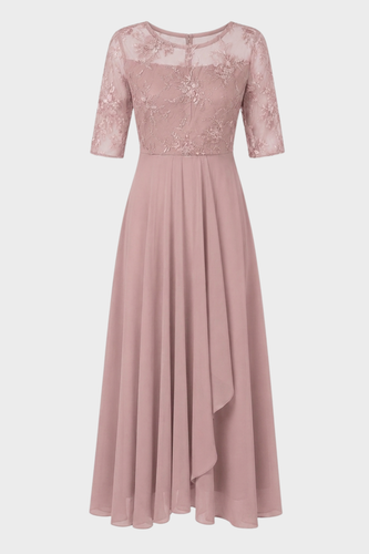 Elegantes Festliches Damen Chiffon-Maxikleid mit Spitzenoberteil