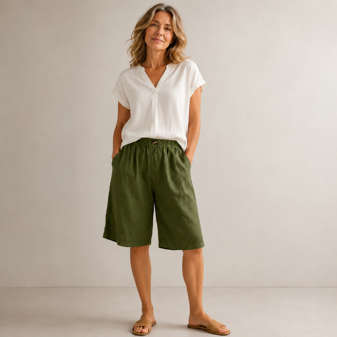 Bequeme Luftige Damen Leinen-Bermudashorts