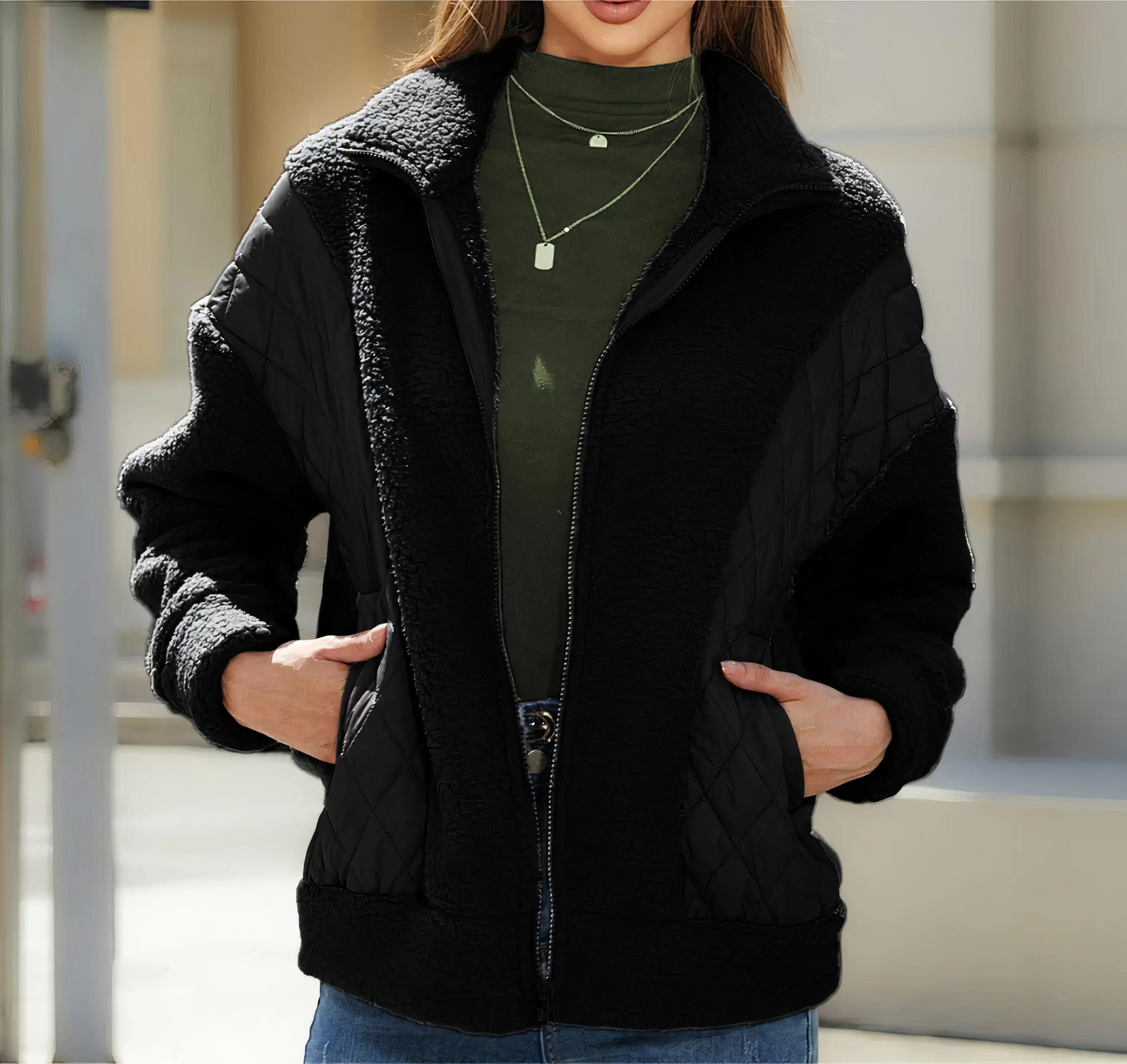 Gesteppte Damen Patchwork-Jacke