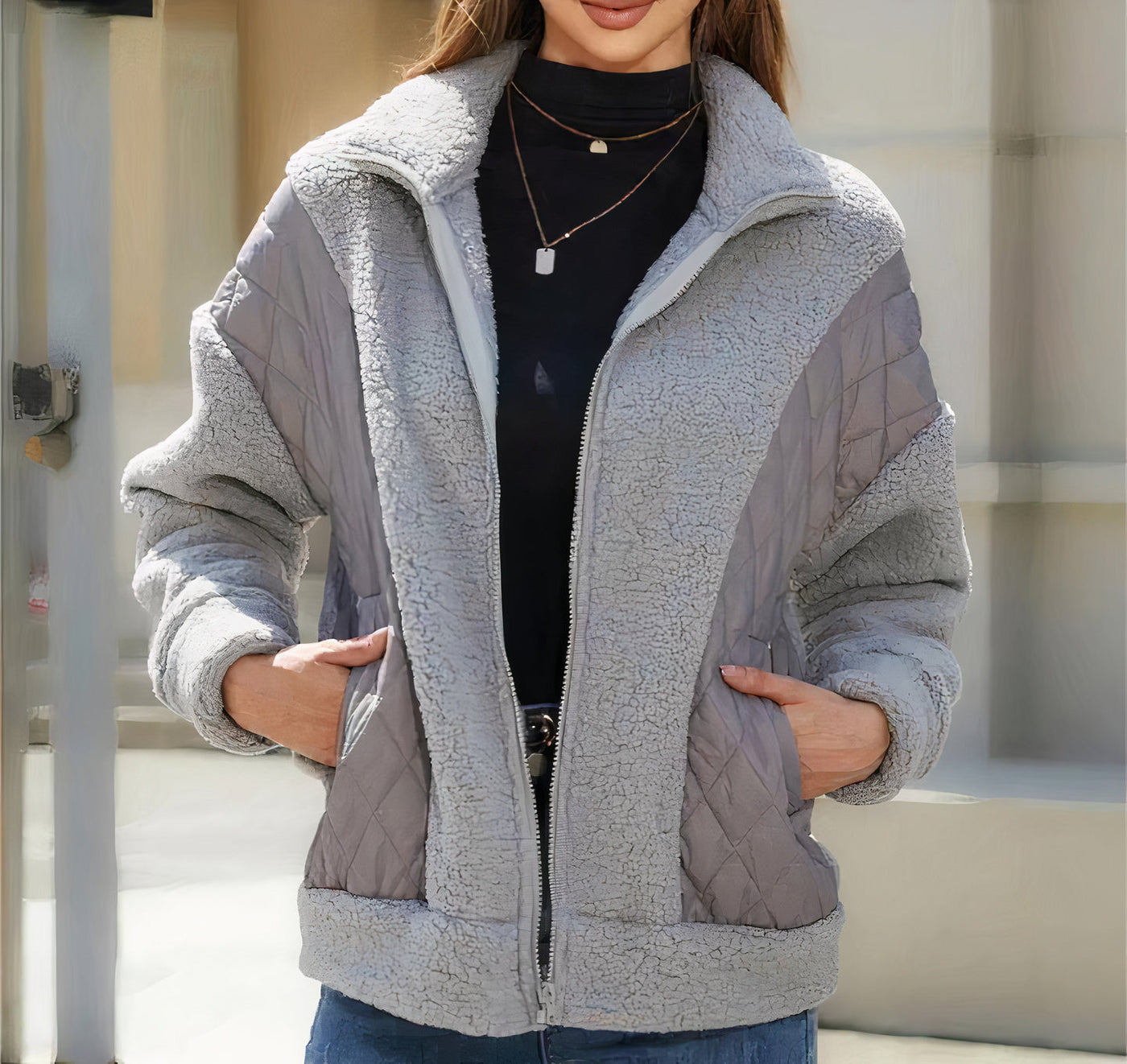 Gesteppte Damen Patchwork-Jacke