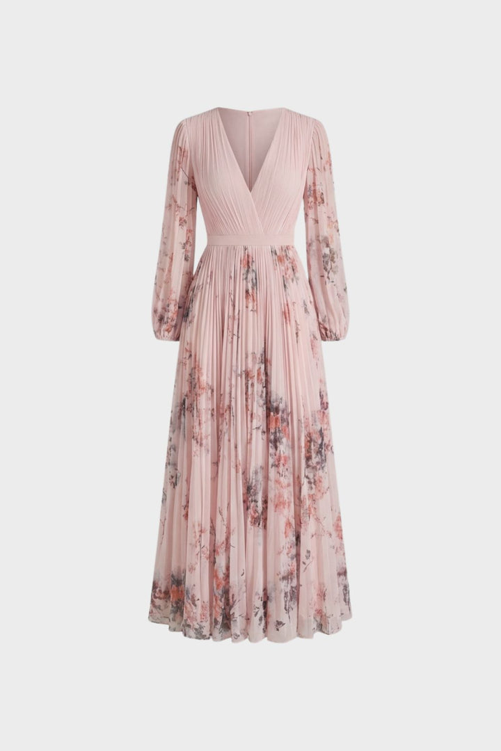 Elegantes Plissee Damen Midikleid mit V-Ausschnitt