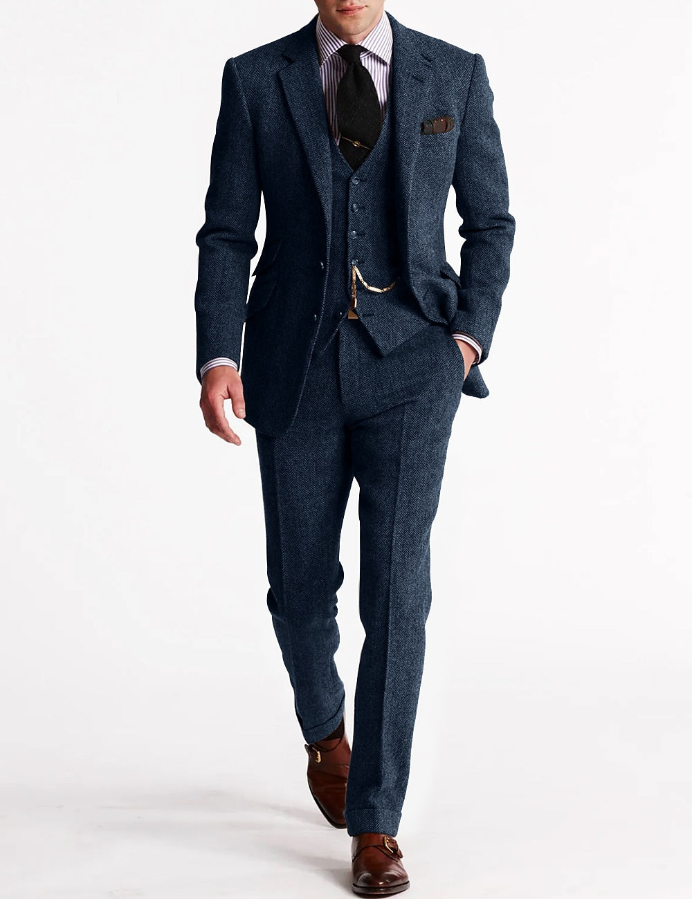 Klassischer Dreiteiliger Herren Tweed-Anzug mit Taschenuhrkette