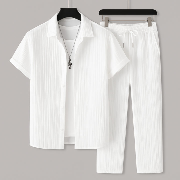 Lässiges Herren Zweiteiliges Lounge-Set aus Ripp-Jersey
