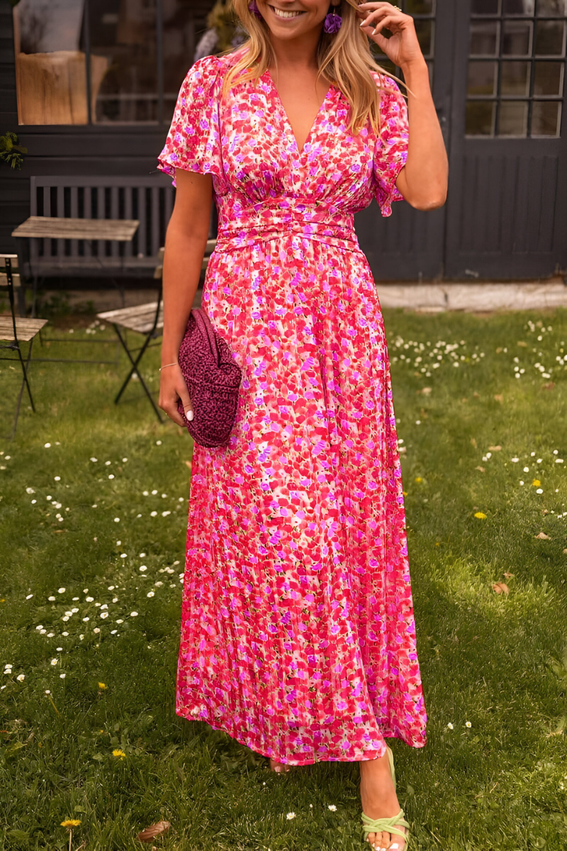 Elegantes Sommerliches Damen Maxikleid mit V-Ausschnitt
