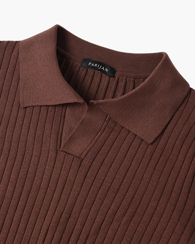 Klassisches Langarm Herren V-Ausschnitt Poloshirt