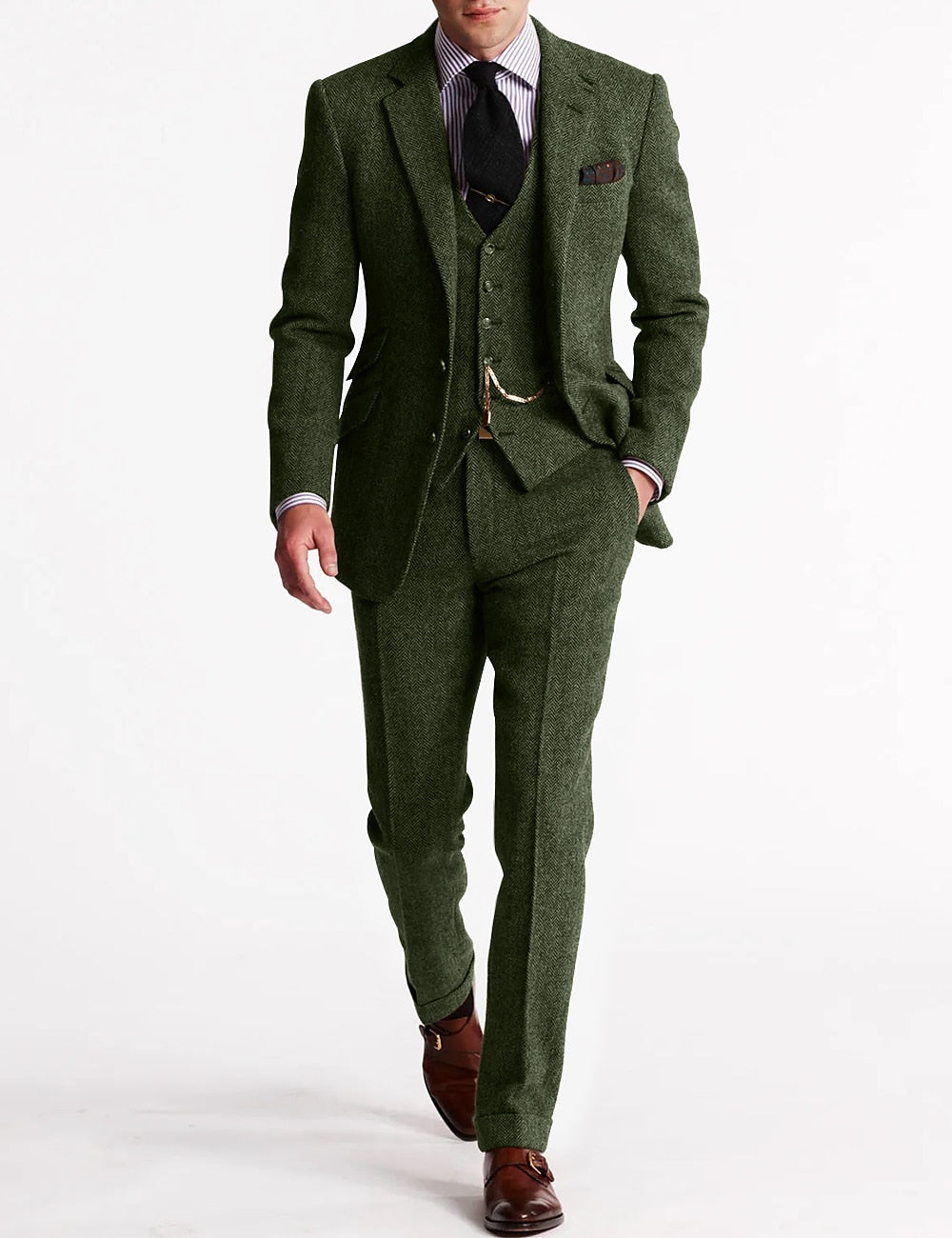 Klassischer Dreiteiliger Herren Tweed-Anzug mit Taschenuhrkette
