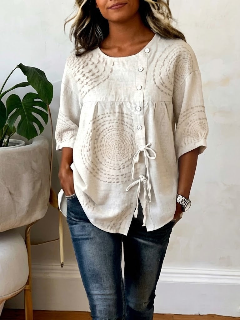 Bestickte Elegante Damen Bluse mit Knopfleiste