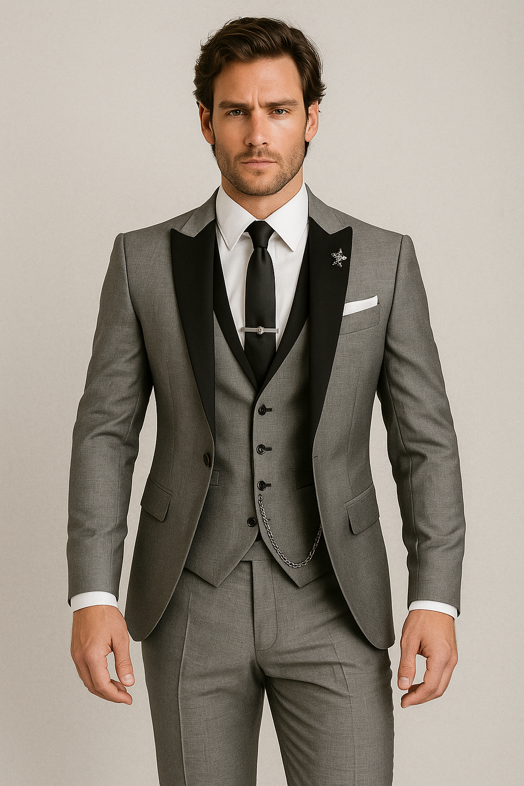 Eleganter Slim-Fit Herren Dreiteiler-Anzug mit Spitzrevers