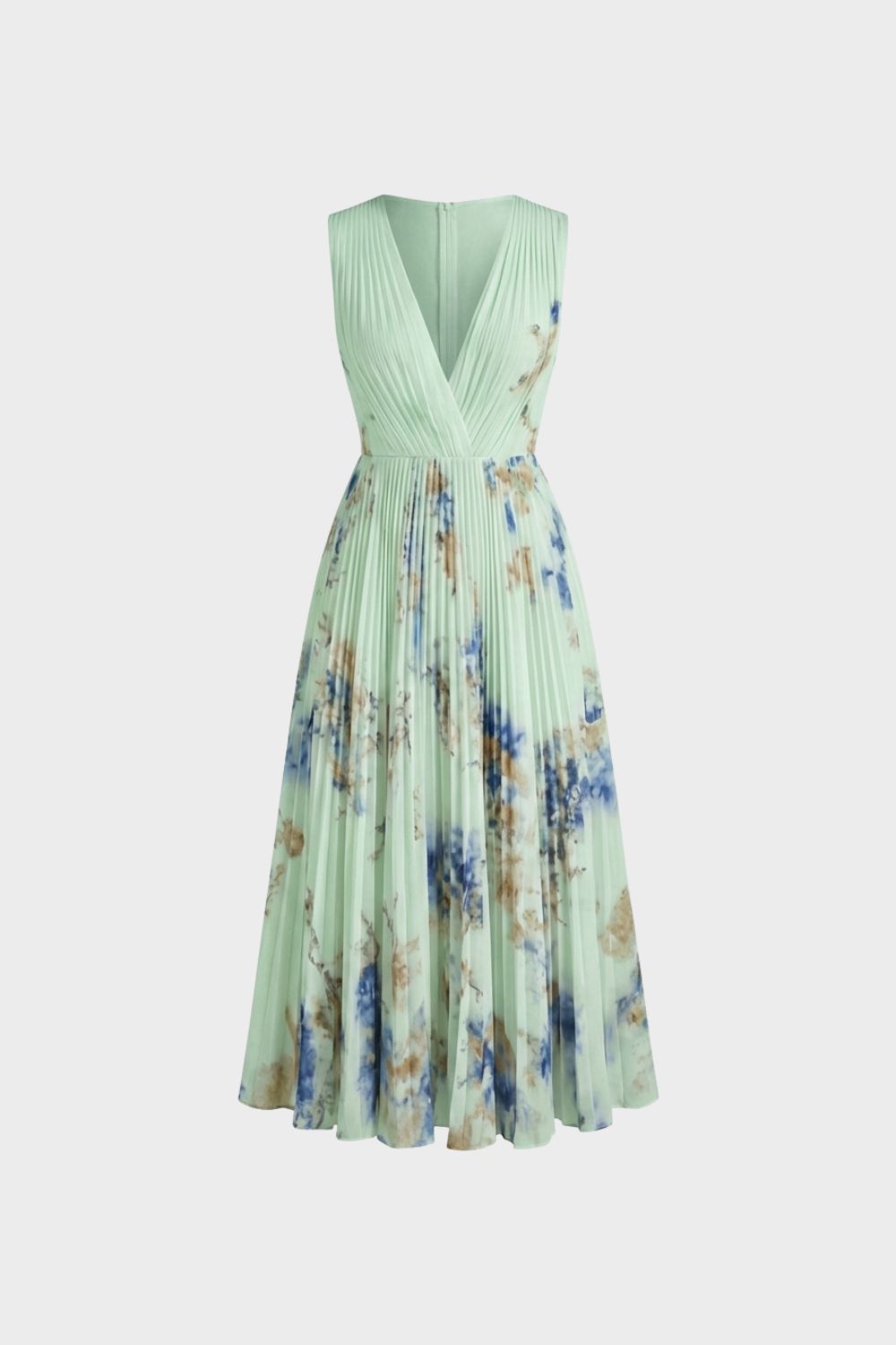 Elegantes Plissee Damen Midikleid mit V-Ausschnitt