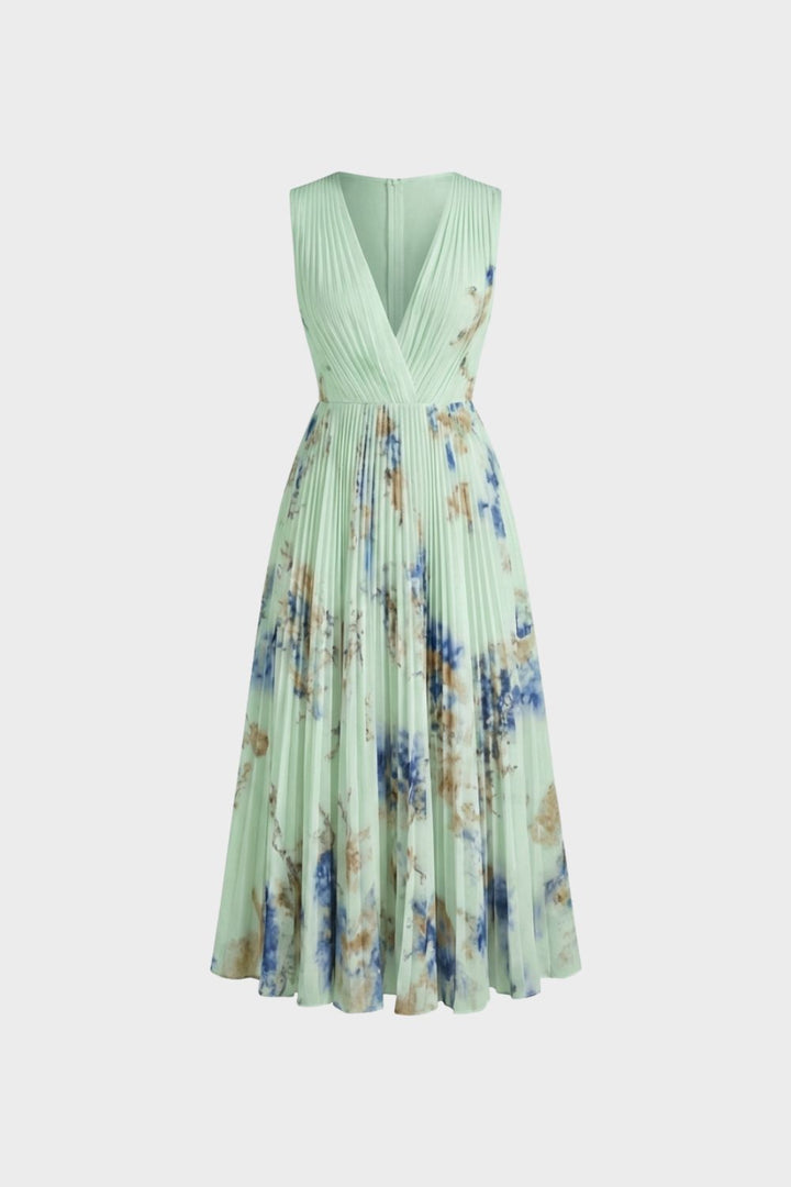 Elegantes Plissee Damen Midikleid mit V-Ausschnitt