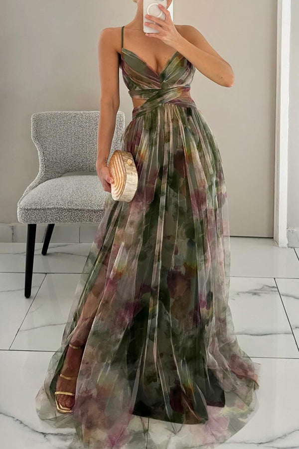 Elegantes Fließendes Damen Chiffon Maxi Kleid