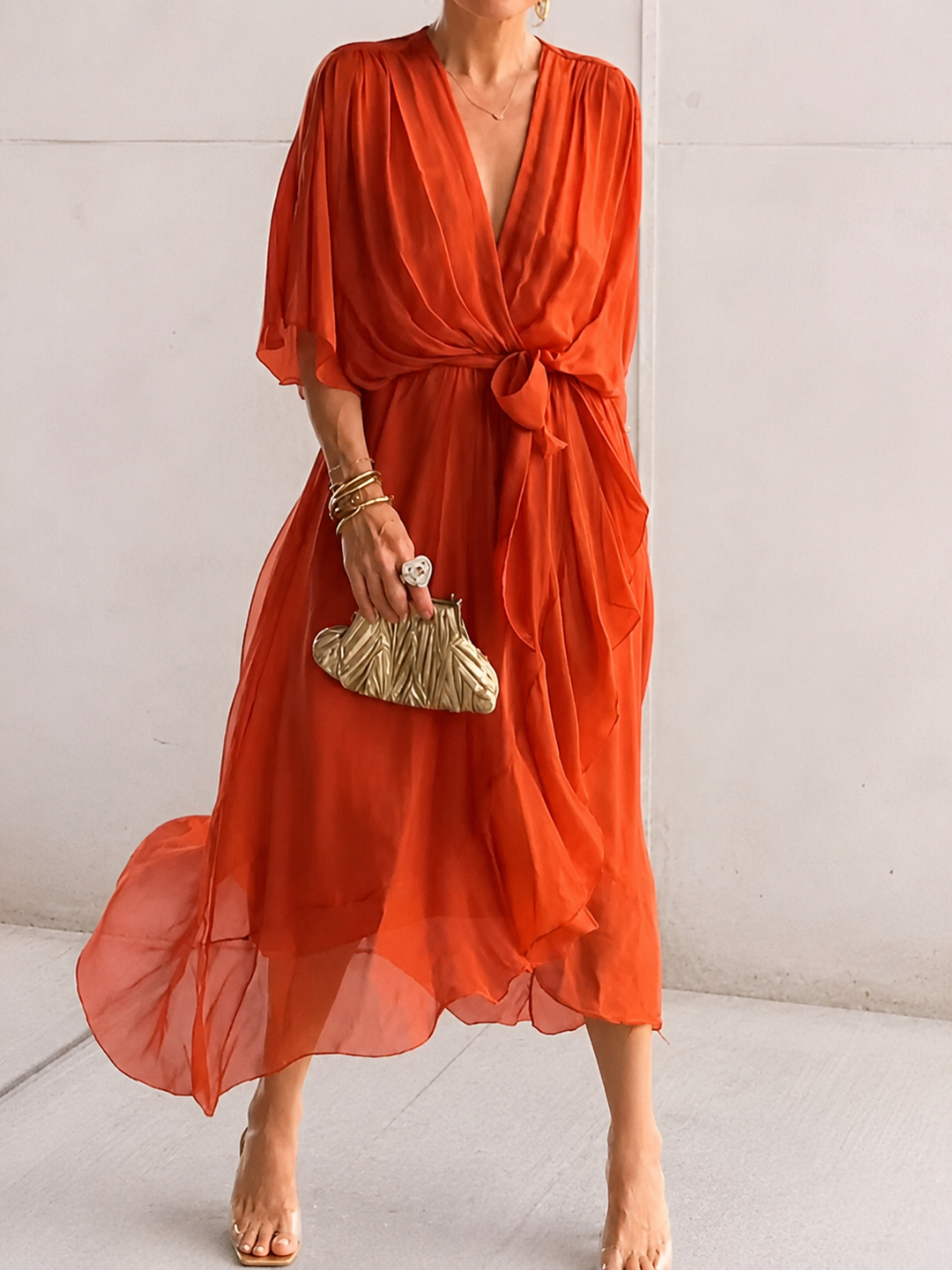 Chiffon-Wickelkleid in Midilänge