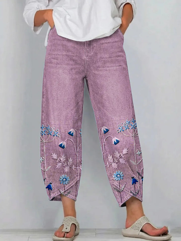 Bestickte Damen Jeans-Hose mit weitem Bein