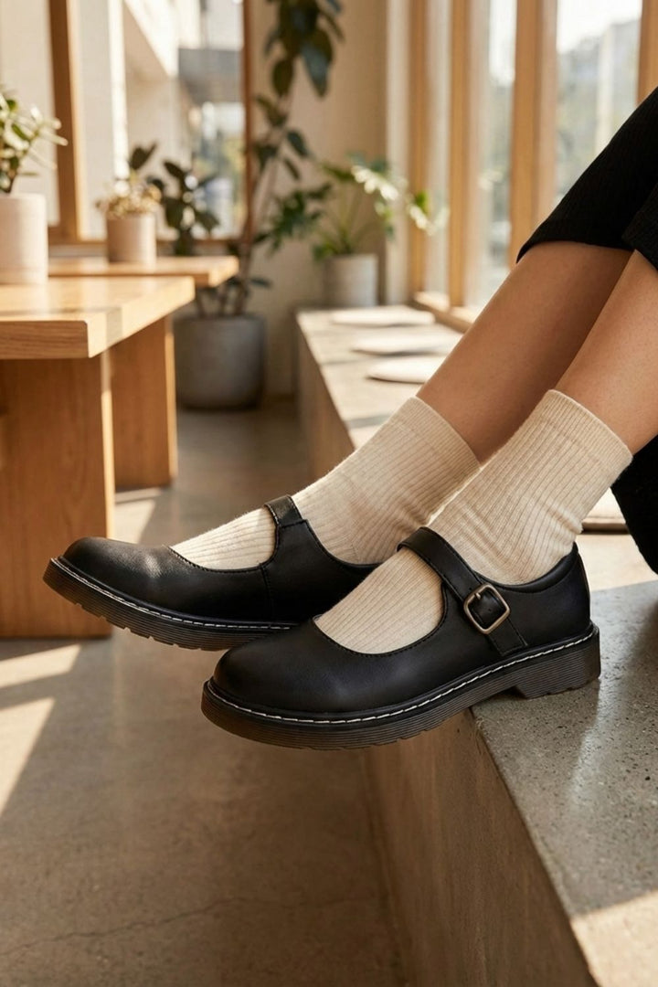 Klassische Damen Ballerinas mit Riemen und Schnalle