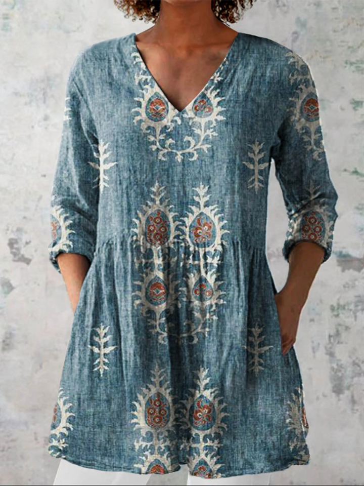 Ausdrucksstarke Lange Damen Bluse mit Muster