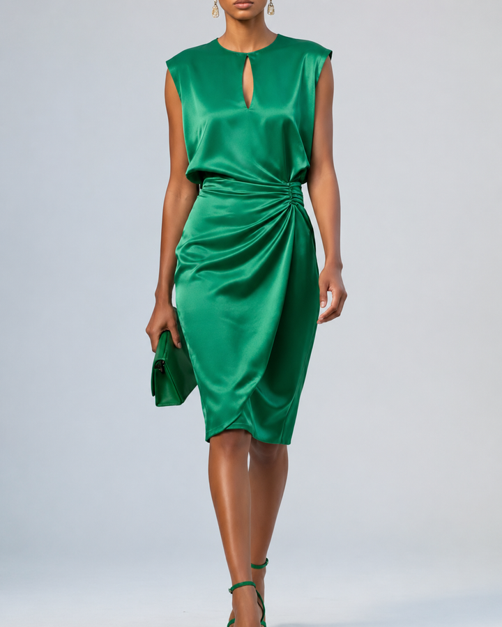 Elegantes Damen Satinkleid mit Raffungen