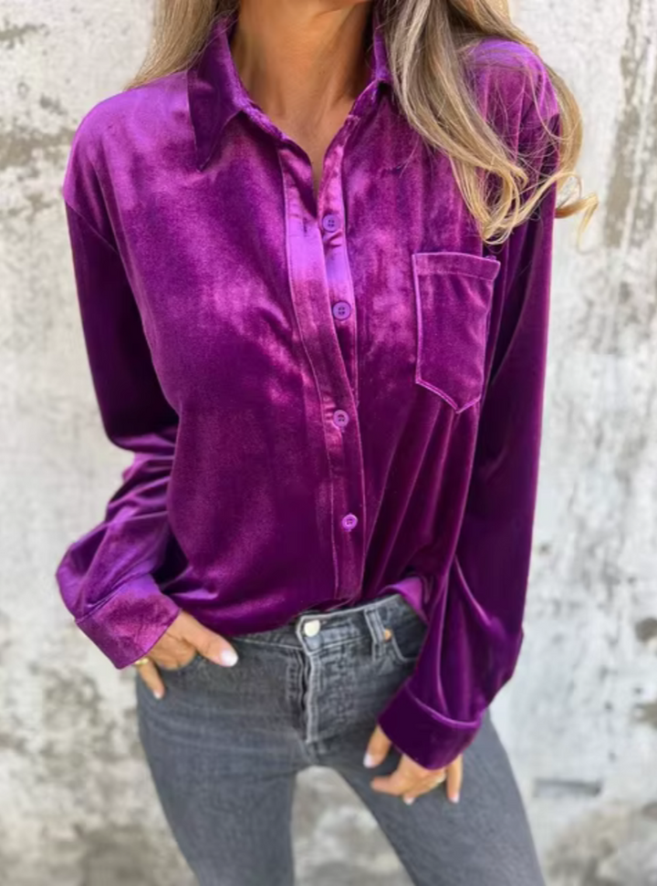 Samtweiche Damen Bluse mit Knopfleiste