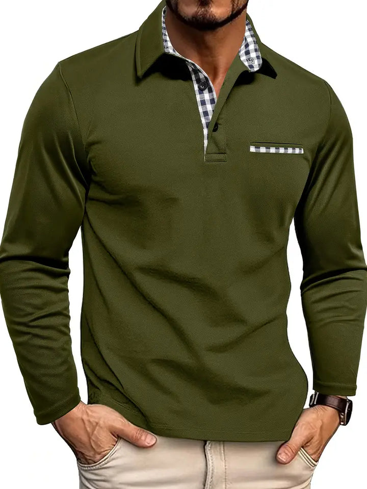 Klassisches Wärmendes Herren Langarm-Poloshirt