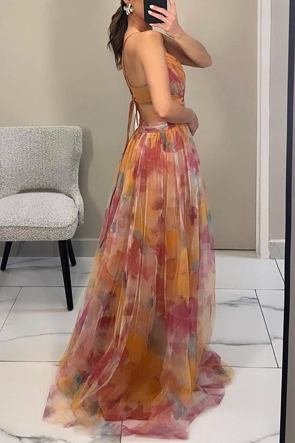 Elegantes Fließendes Damen Chiffon Maxi Kleid