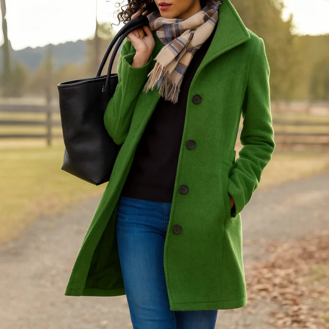 Eleganter Klassischer Damen Wintermantel mit Knopfleiste