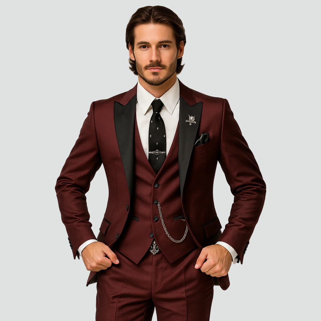 Eleganter Slim-Fit Herren Dreiteiler-Anzug mit Spitzrevers