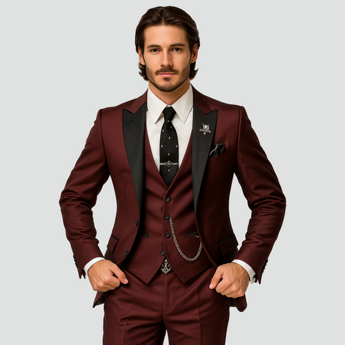 Eleganter Slim-Fit Herren Dreiteiler-Anzug mit Spitzrevers