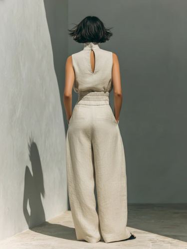 Elegantes Minimalistisches Damen Oberteil &amp; Weite Hosen-Set