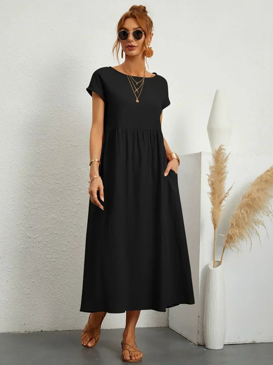 Elegantes Fließendes Damen Midikleid