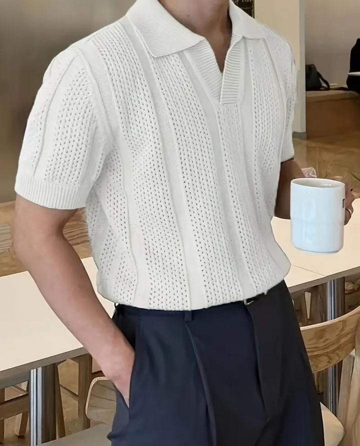 Atmungsaktives Strukturiertes Herren Strick-Poloshirt