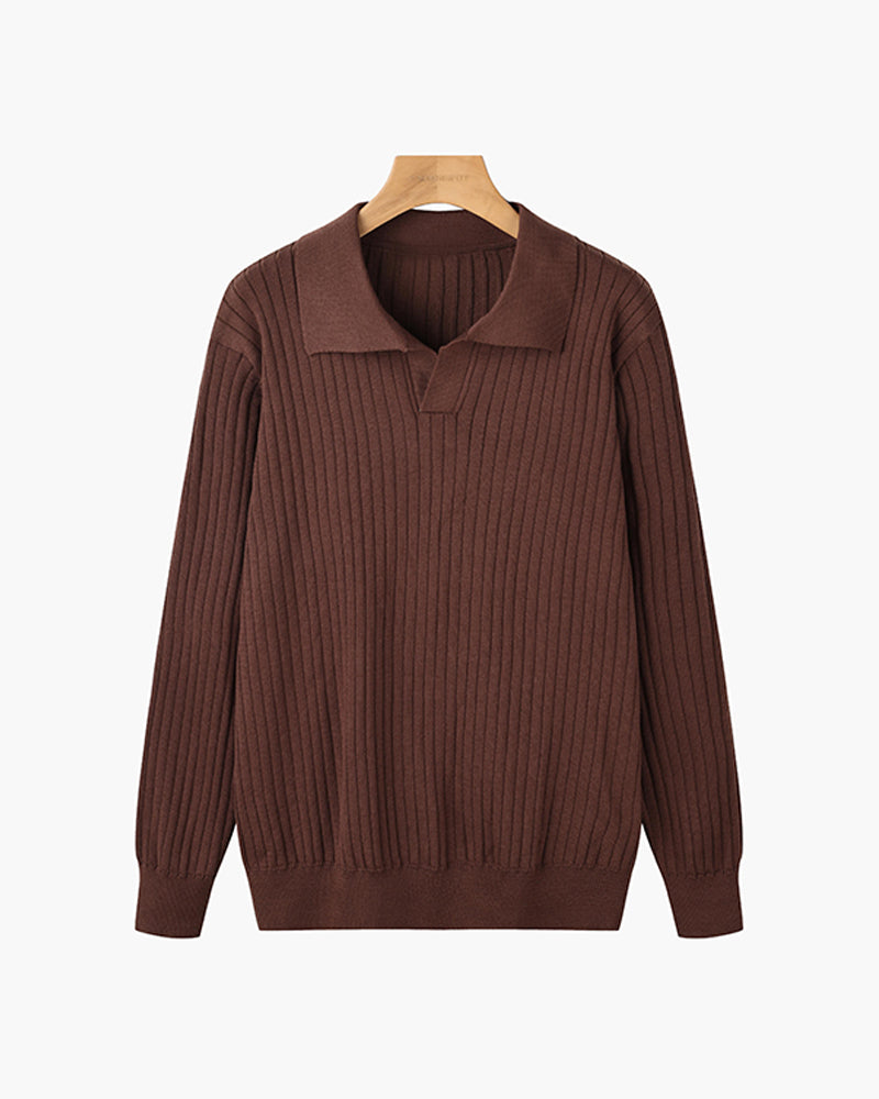 Klassisches Langarm Herren V-Ausschnitt Poloshirt