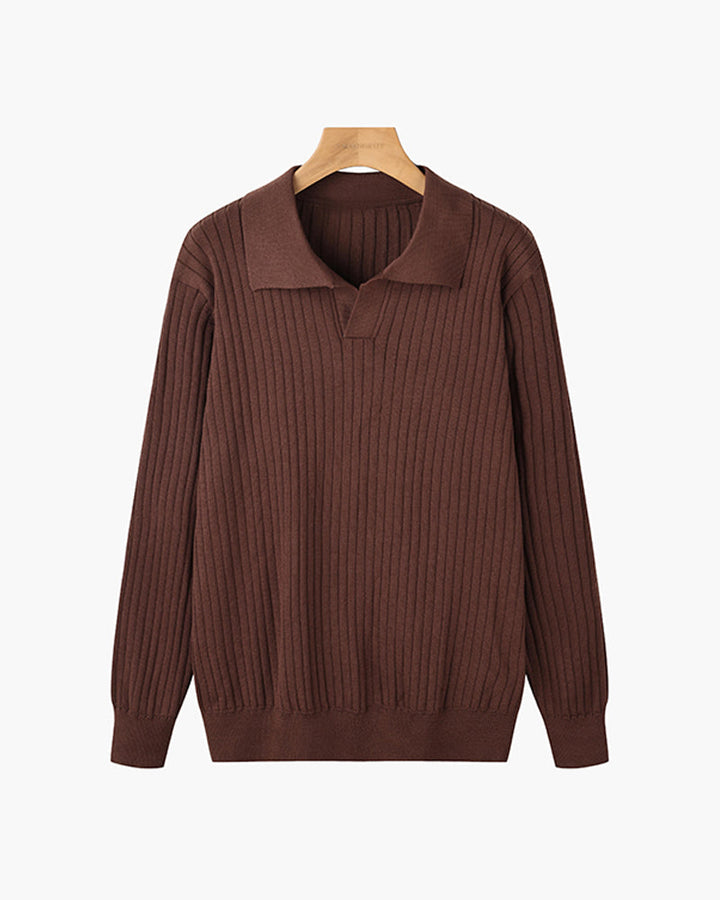 Klassisches Langarm Herren V-Ausschnitt Poloshirt