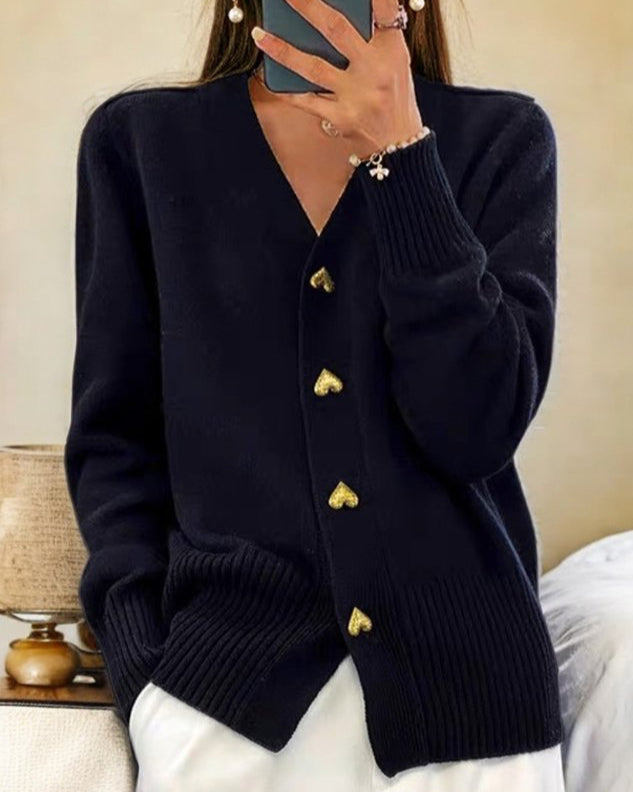Eleganter Herzknopf Damen Cardigan