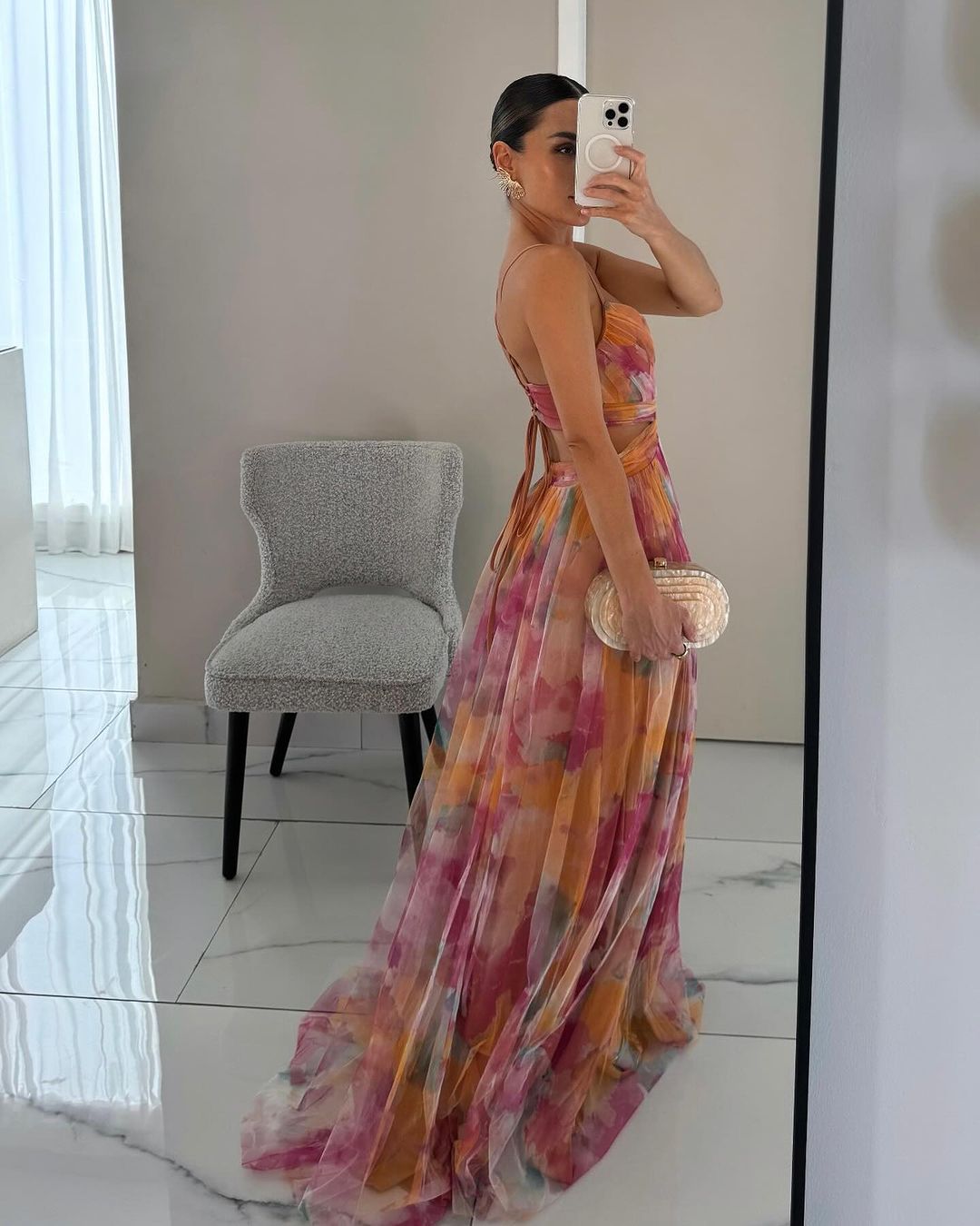 Elegantes Fließendes Damen Chiffon Maxi Kleid