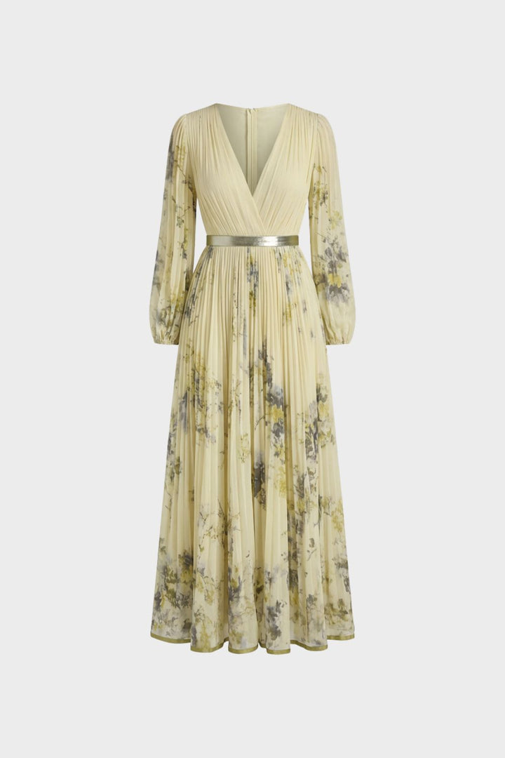 Elegantes Plissee Damen Midikleid mit V-Ausschnitt