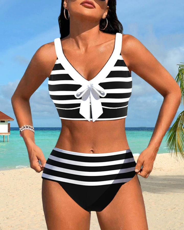 Gestreifter Hochtaillierter Damen Bikini