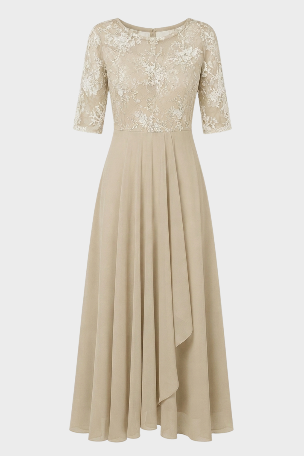 Elegantes Festliches Damen Chiffon-Maxikleid mit Spitzenoberteil