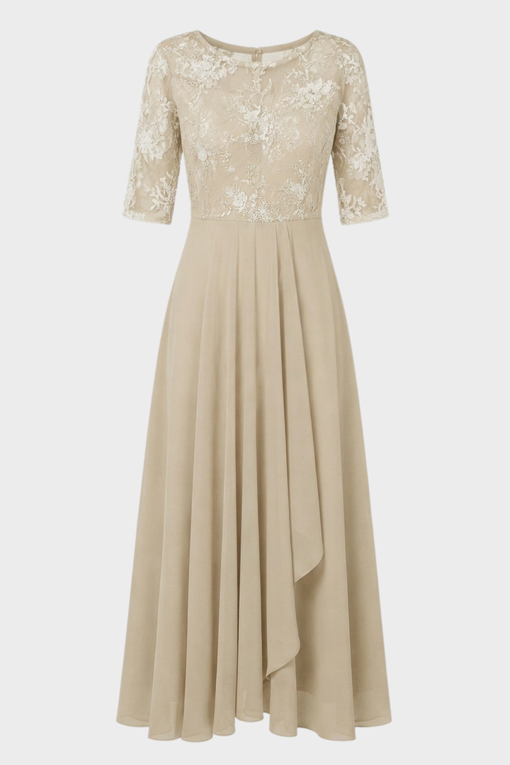 Elegantes Festliches Damen Chiffon-Maxikleid mit Spitzenoberteil