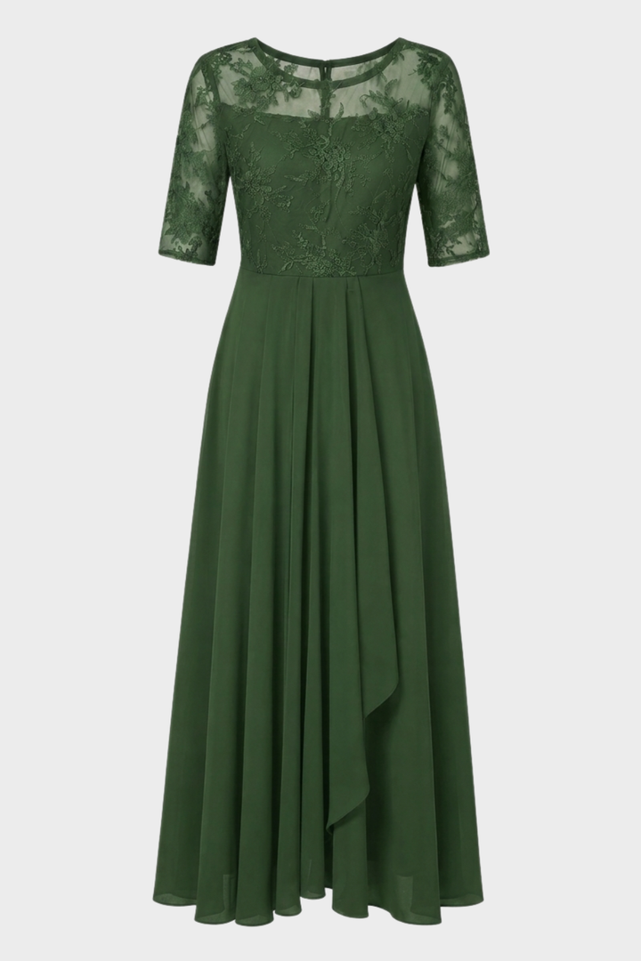 Elegantes Festliches Damen Chiffon-Maxikleid mit Spitzenoberteil