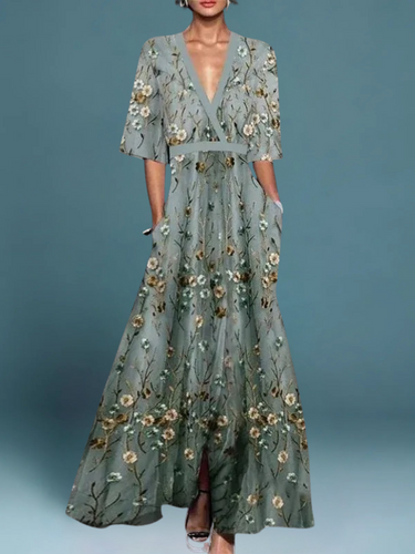 Romantisches Blumen Damen Maxikleid